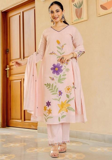 Cream Embroidery Cotton Kurta Set