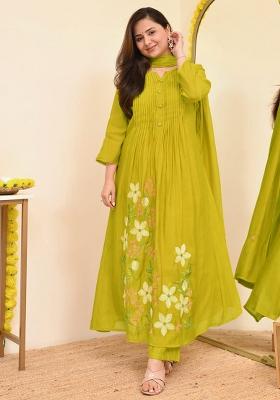 Yellow Embroidery Cotton Kurta Set