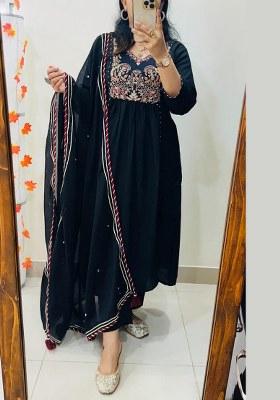 Black Embroidery Cotton Kurta Set