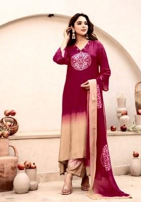 Maroon Embroidery Cotton Kurta Set