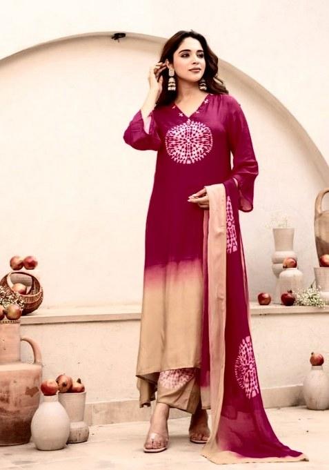 Maroon Embroidery Cotton Kurta Set