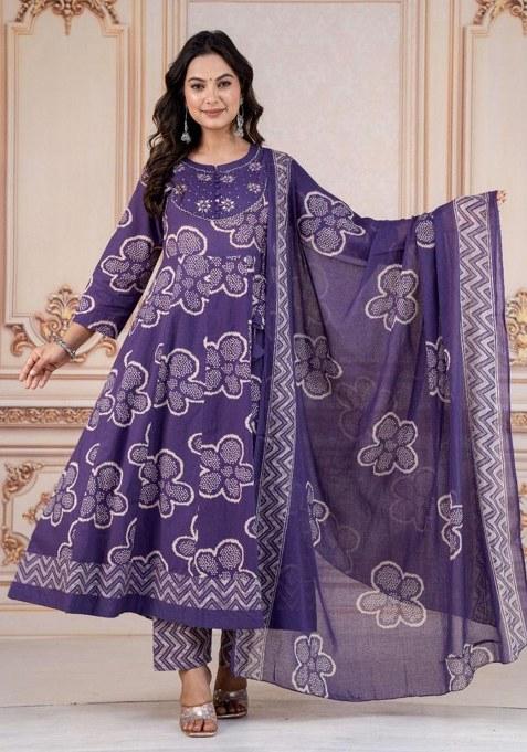 Blue Embroidery Cotton Kurta Set