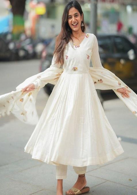 White Embroidery Cotton Kurta Set
