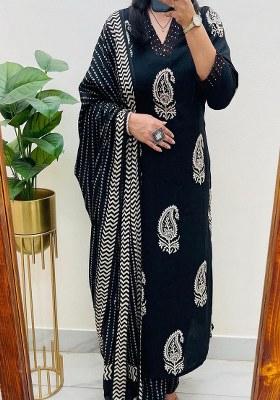 Black Embroidery Cotton Kurta Set