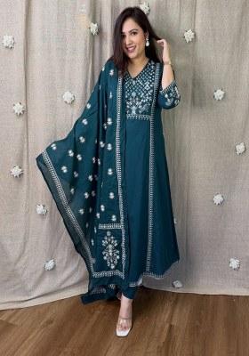 Blue Embroidery Cotton Kurta Set