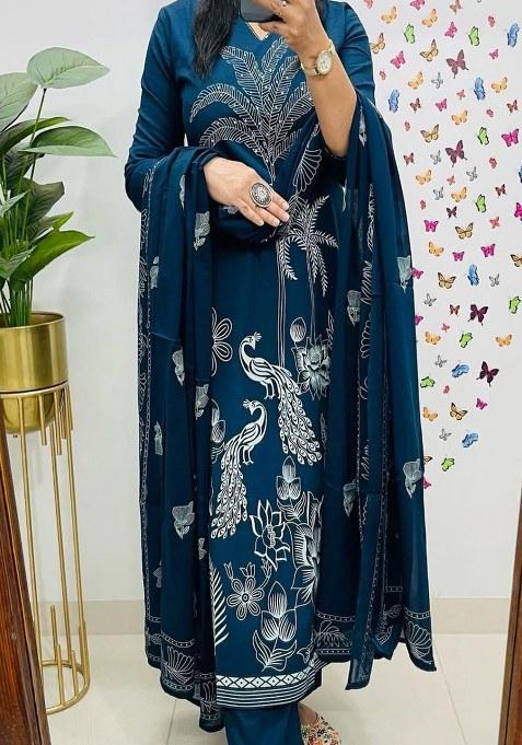 Blue Embroidery Cotton Kurta Set