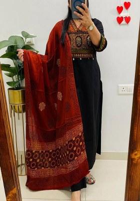 Black Embroidery Cotton Kurta Set
