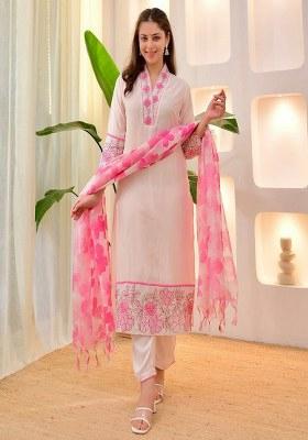 White Embroidery Cotton Kurta Set