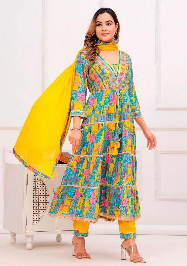Multicolor Embroidery Rayon Kurta Set - Indya