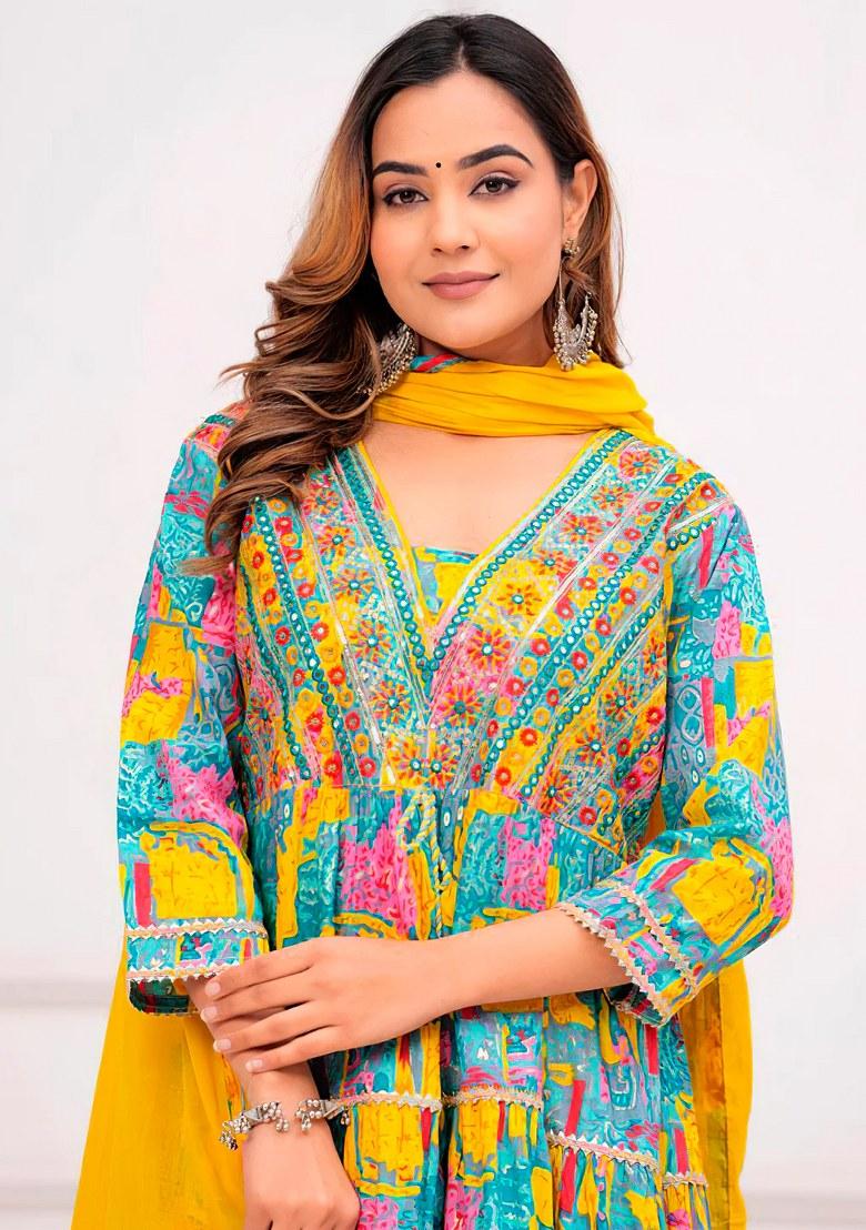Multicolor Embroidery Rayon Kurta Set - Indya