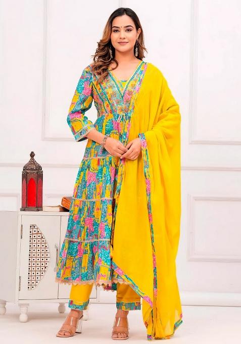 Multicolor Printed Rayon Anarkali Set