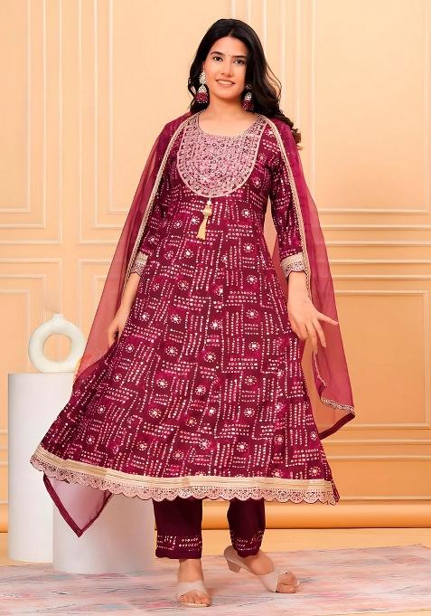 Purple Embroidery Rayon Kurta Set