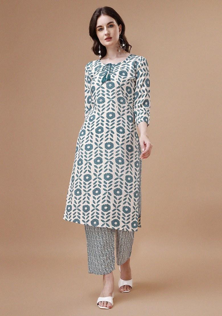 Multicolor Embroidery Rayon Kurta Set - Indya