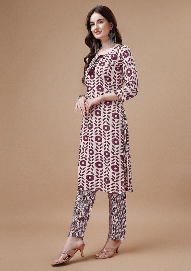 Multicolor Embroidery Rayon Kurta Set - Indya
