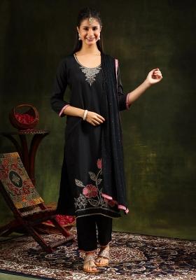 Black Embroidery Chanderi Kurta Set