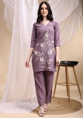 Lavender Embroidery Chanderi Kurta Set