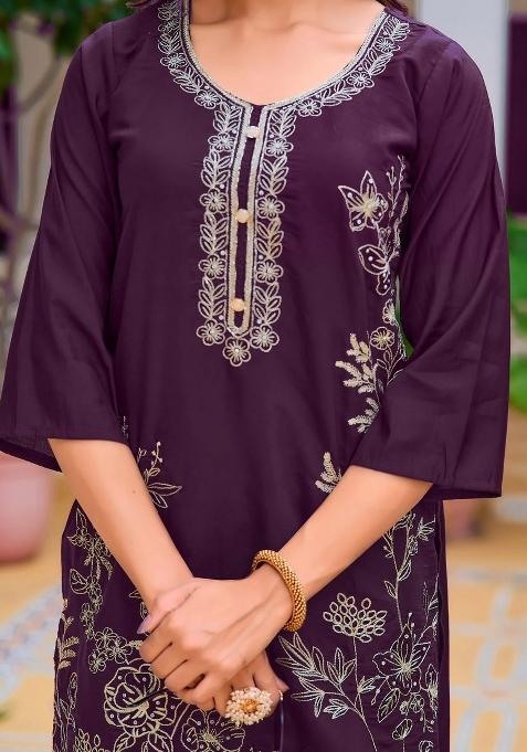Buy Women Wine Embroidered Chanderi Pakistani Suit Set - XKS74587 ...