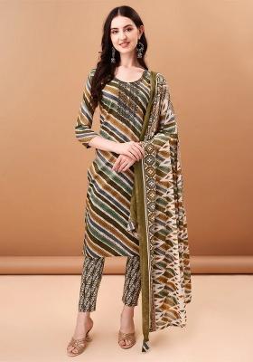 Green Embroidery Cotton Kurta Set