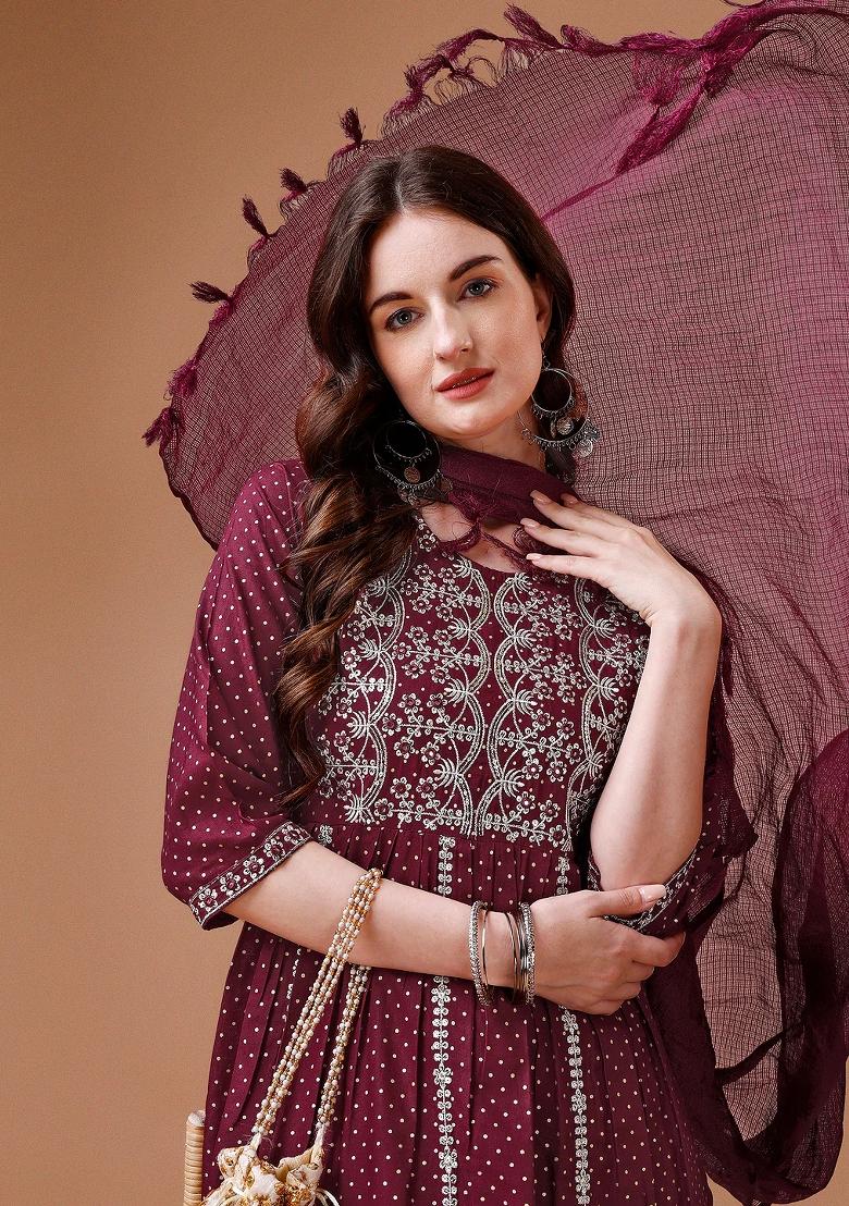 Multicolor Embroidery Rayon Kurta Set - Indya