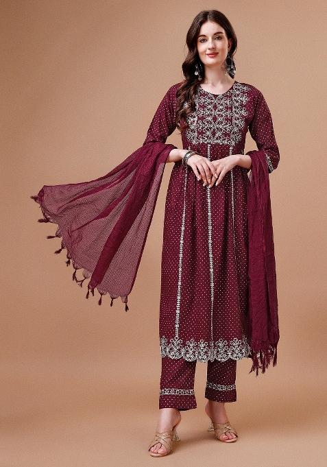 Multicolor Embroidery Rayon Kurta Set