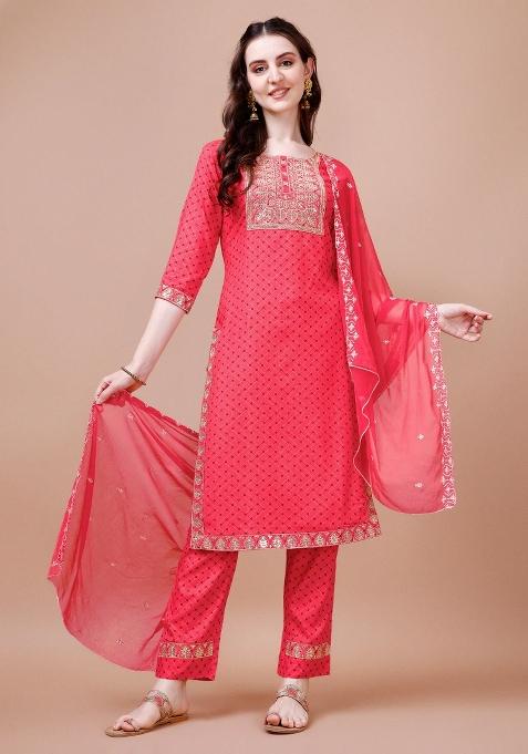 Multicolor Embroidery Rayon Kurta Set