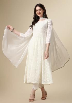 White Embroidery Georgette Kurta Set