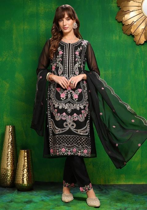 Black Embroidery Organza Kurta Set