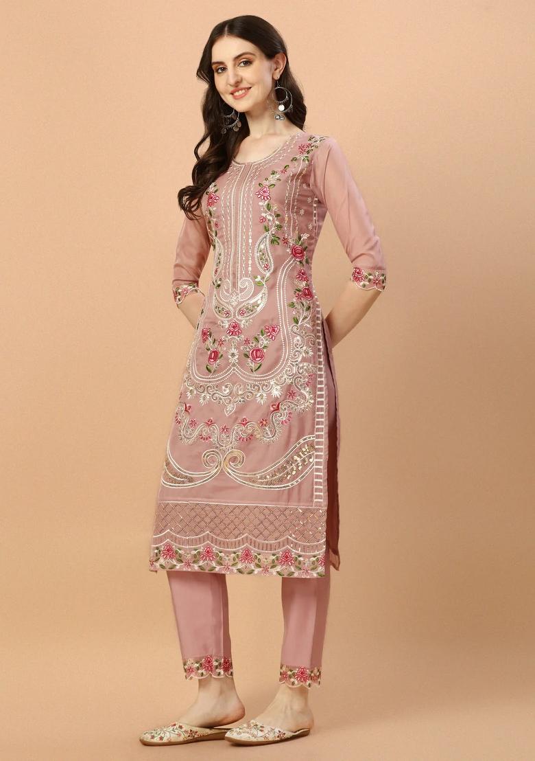 Multicolor Embroidery Rayon Kurta Set - Indya