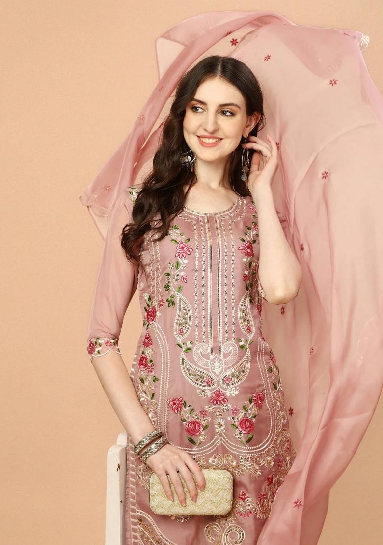 Multicolor Embroidery Rayon Kurta Set - Indya