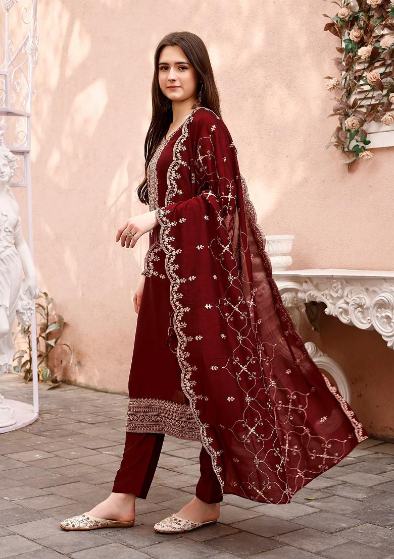 Multicolor Embroidery Rayon Kurta Set - Indya