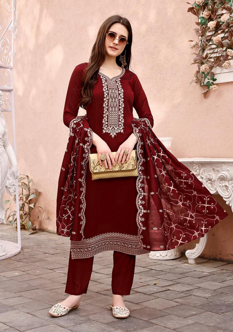 Multicolor Embroidery Rayon Kurta Set - Indya