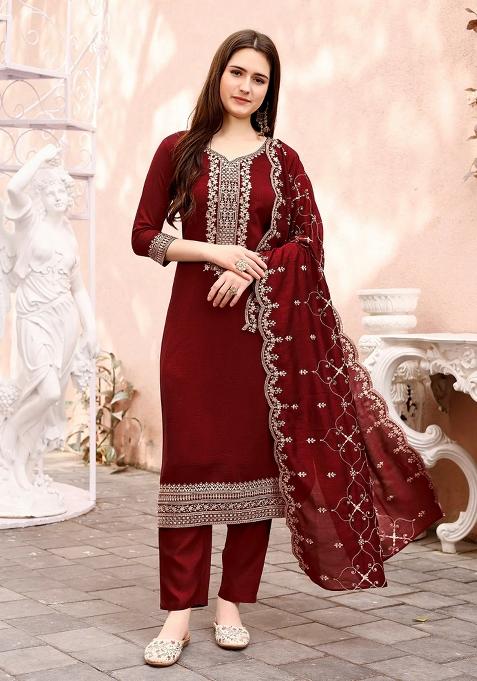 Multicolor Embroidery Rayon Kurta Set