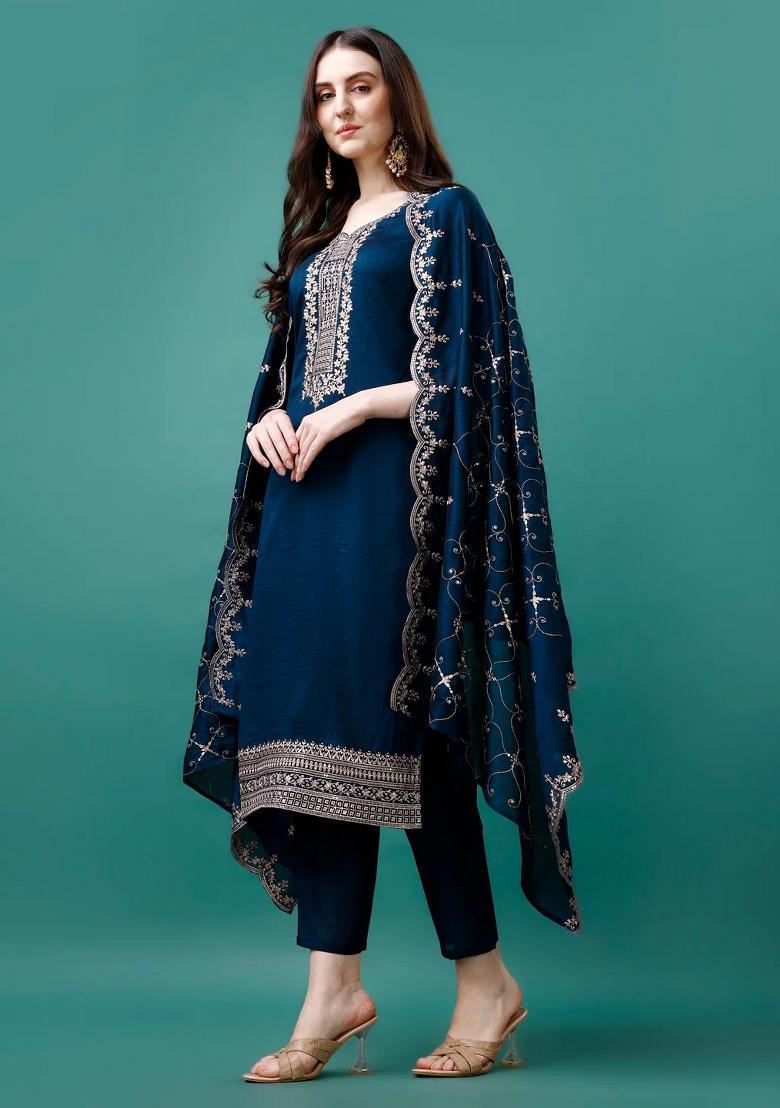 Multicolor Embroidery Rayon Kurta Set - Indya