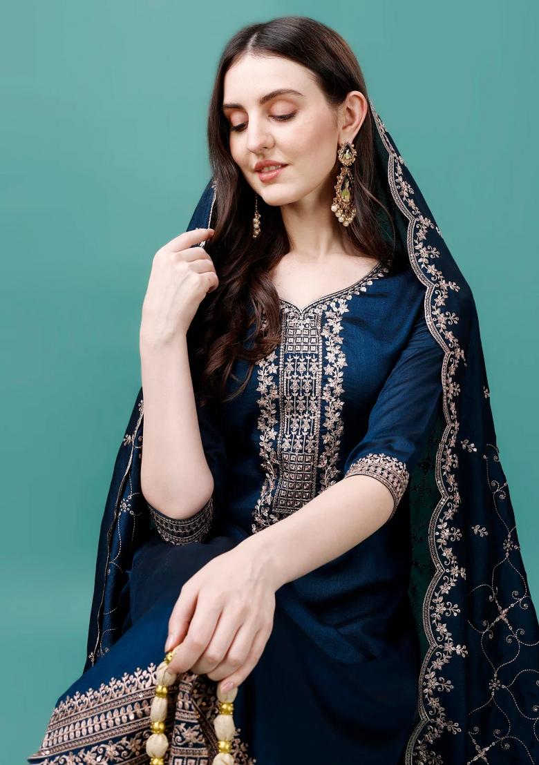 Multicolor Embroidery Rayon Kurta Set - Indya