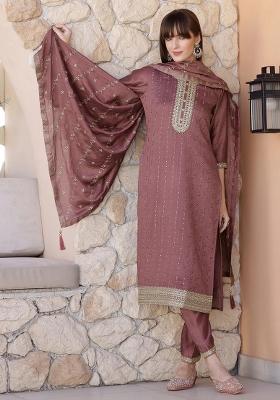 Mauve Embroidery Silk Kurta Set