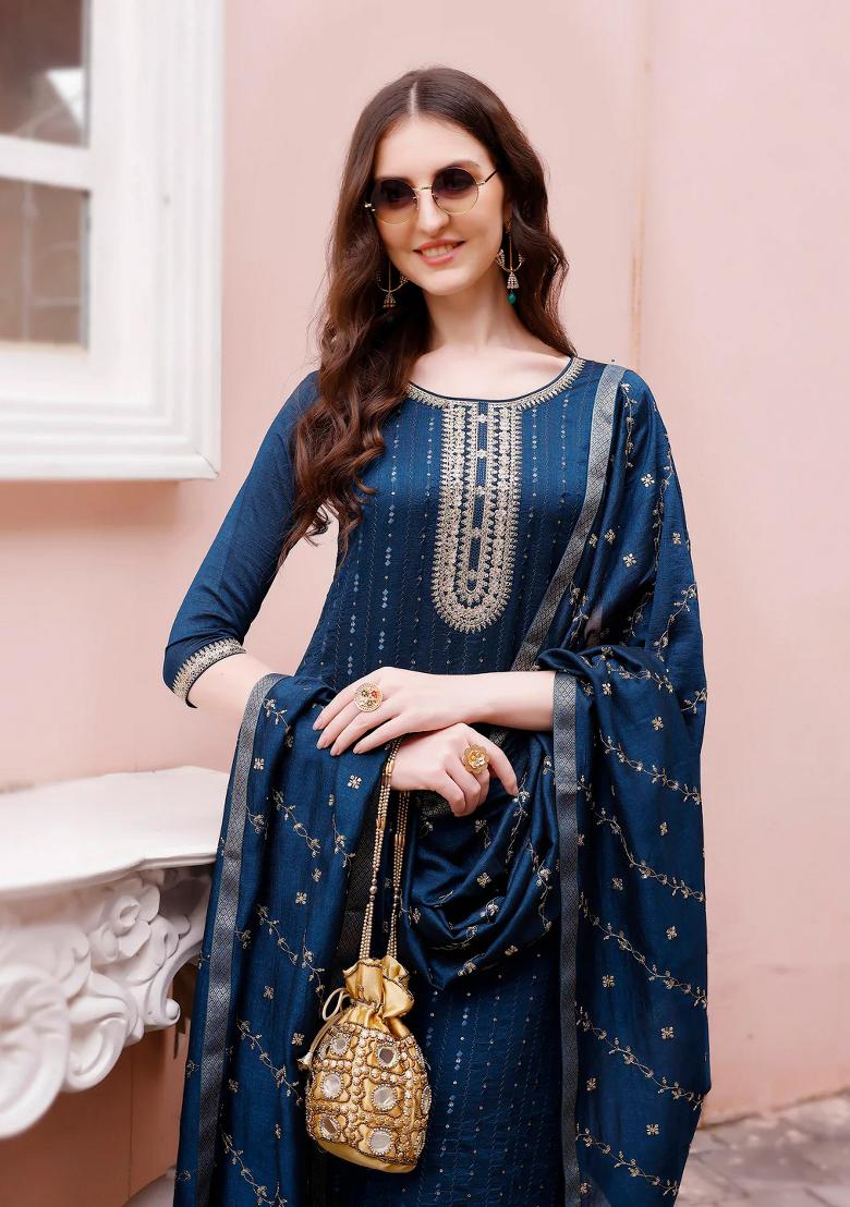 Multicolor Embroidery Rayon Kurta Set - Indya