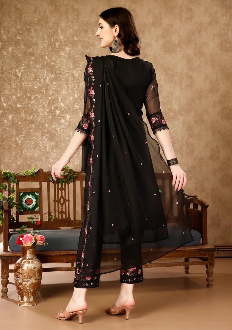 Multicolor Embroidery Rayon Kurta Set - Indya