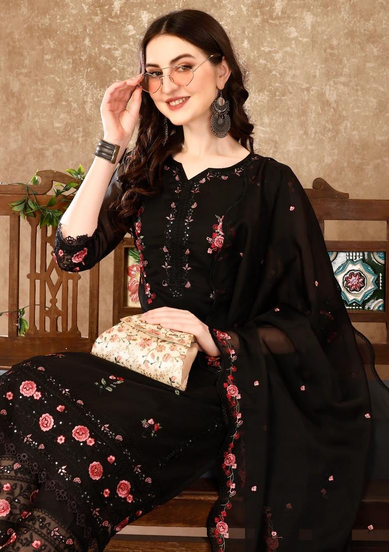 Multicolor Embroidery Rayon Kurta Set - Indya