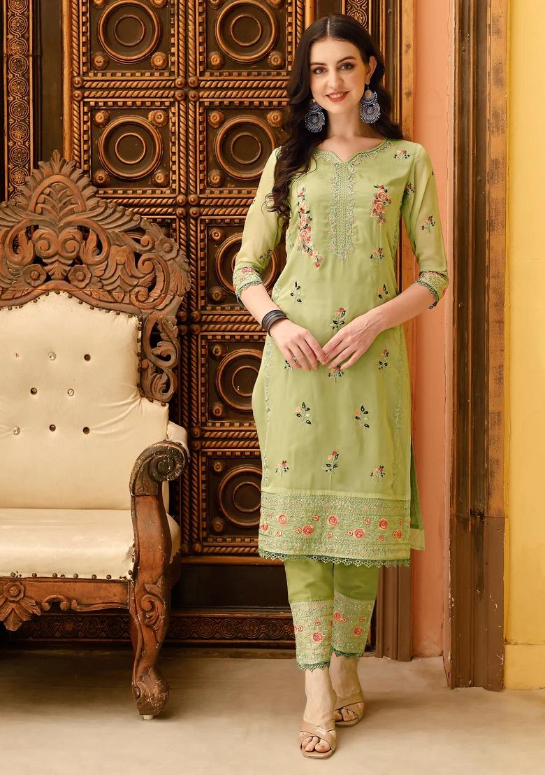 Multicolor Embroidery Rayon Kurta Set - Indya