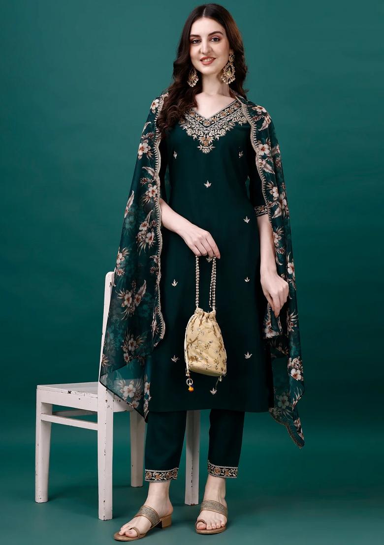 Multicolor Embroidery Rayon Kurta Set - Indya