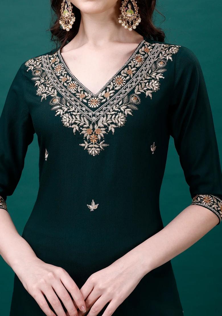 Multicolor Embroidery Rayon Kurta Set - Indya