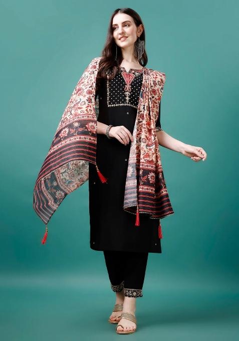 Multicolor Embroidery Rayon Kurta Set