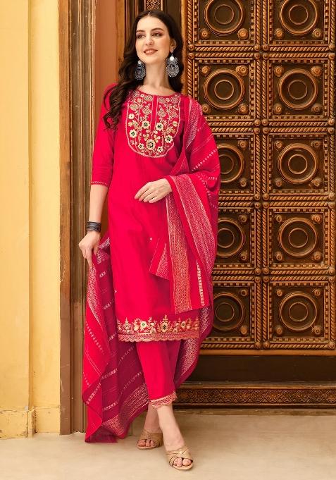 Multicolor Embroidery Rayon Kurta Set