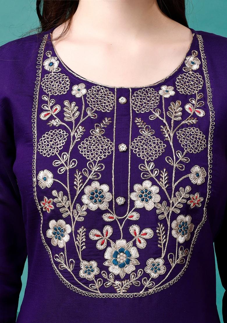 Multicolor Embroidery Rayon Kurta Set - Indya