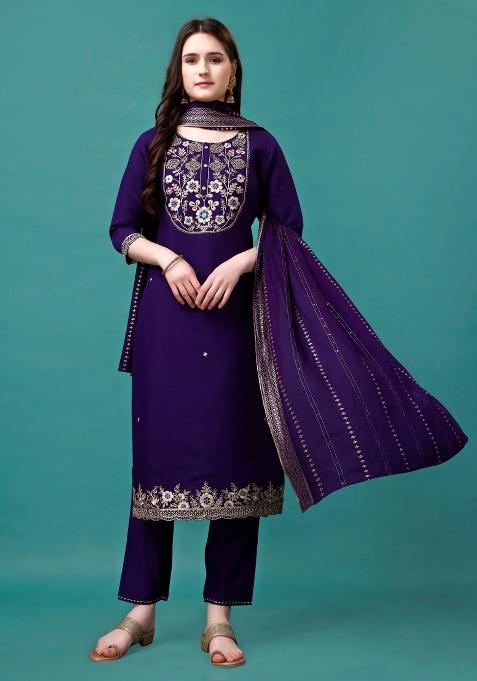 Multicolor Embroidery Rayon Kurta Set