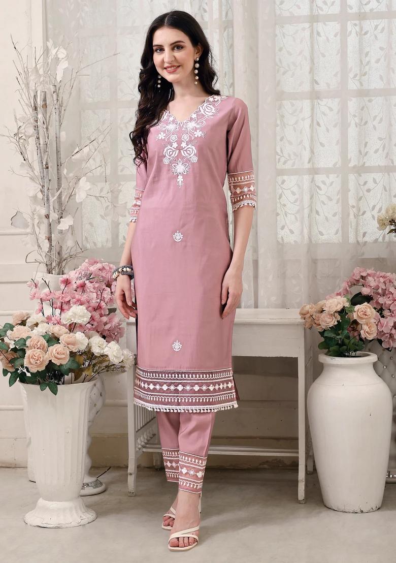 Multicolor Embroidery Rayon Kurta Set - Indya