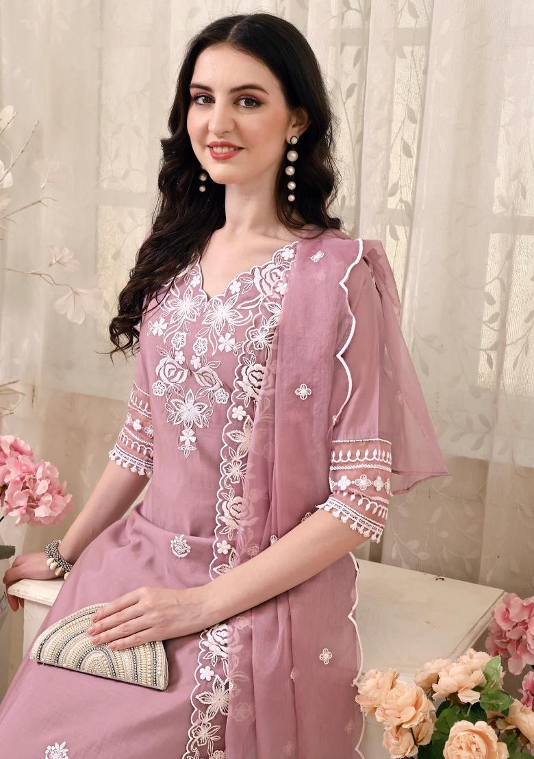 Multicolor Embroidery Rayon Kurta Set - Indya