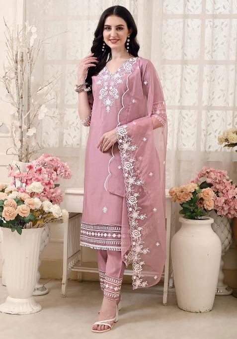 Multicolor Chikankari Rayon Pakistani Suit Set