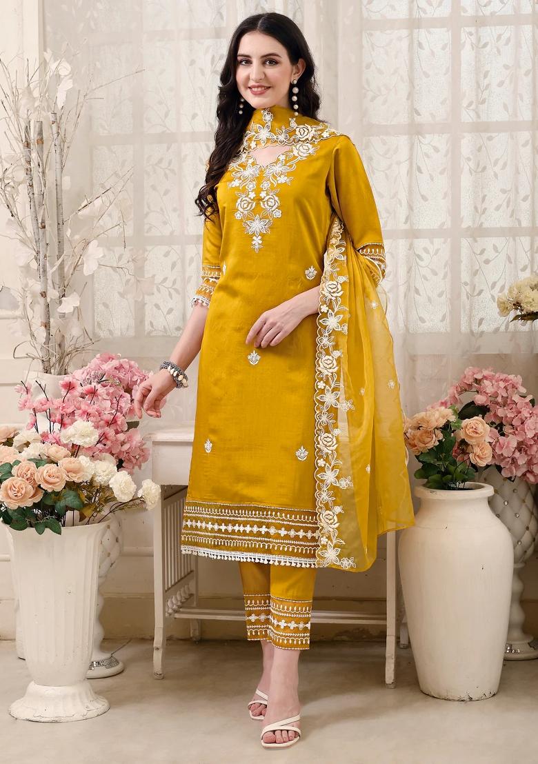 Multicolor Embroidery Rayon Kurta Set - Indya