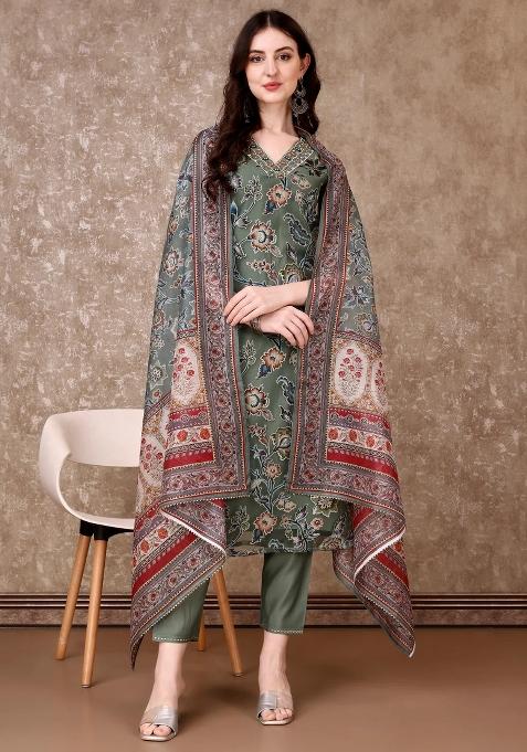 Green Embroidery Brasso Kurta Set